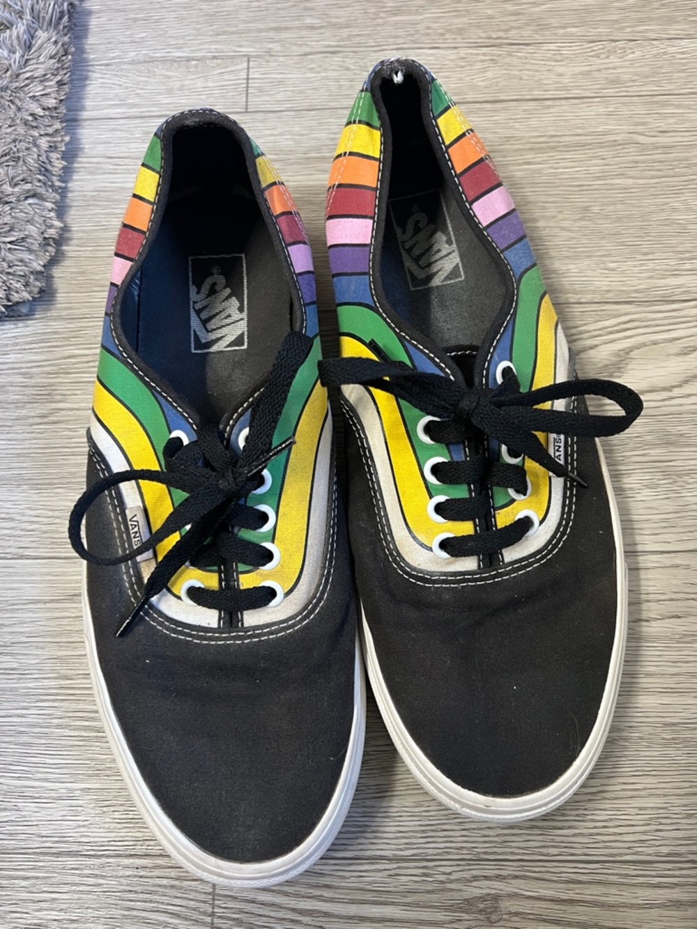 Vans Black Canvas Sneakers with Rainbow Striped Panels